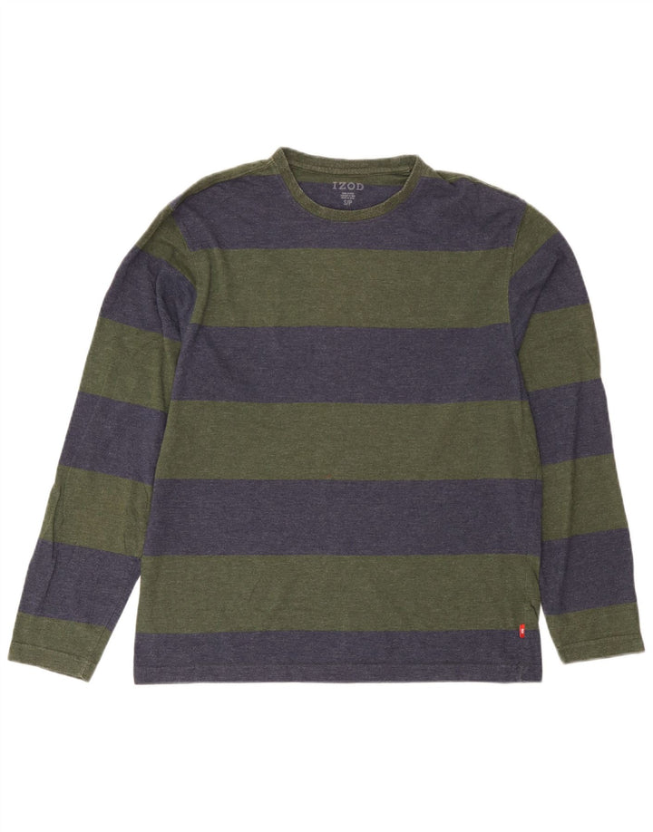 Top Izod da uomo a maniche lunghe in cotone a righe piccole verdi