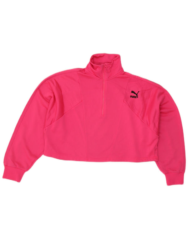 Felpa Puma da donna con collo con zip e grafica oversize, maglione UK 14, colore rosa medio