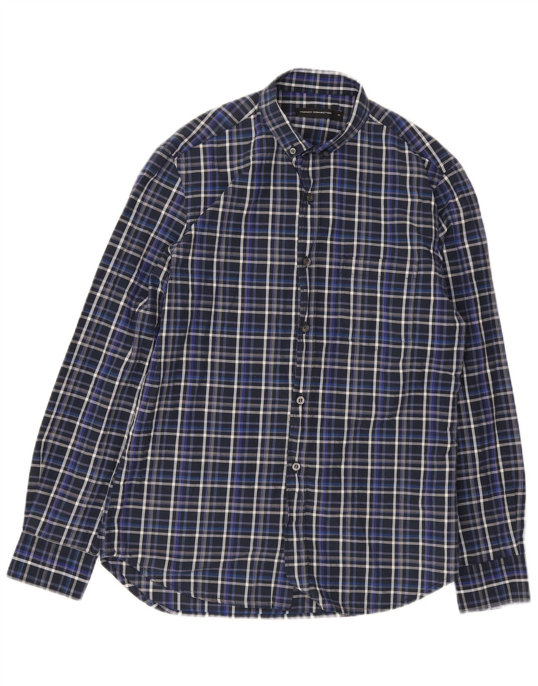 Camicia da uomo French Connection in cotone a quadri blu navy medio