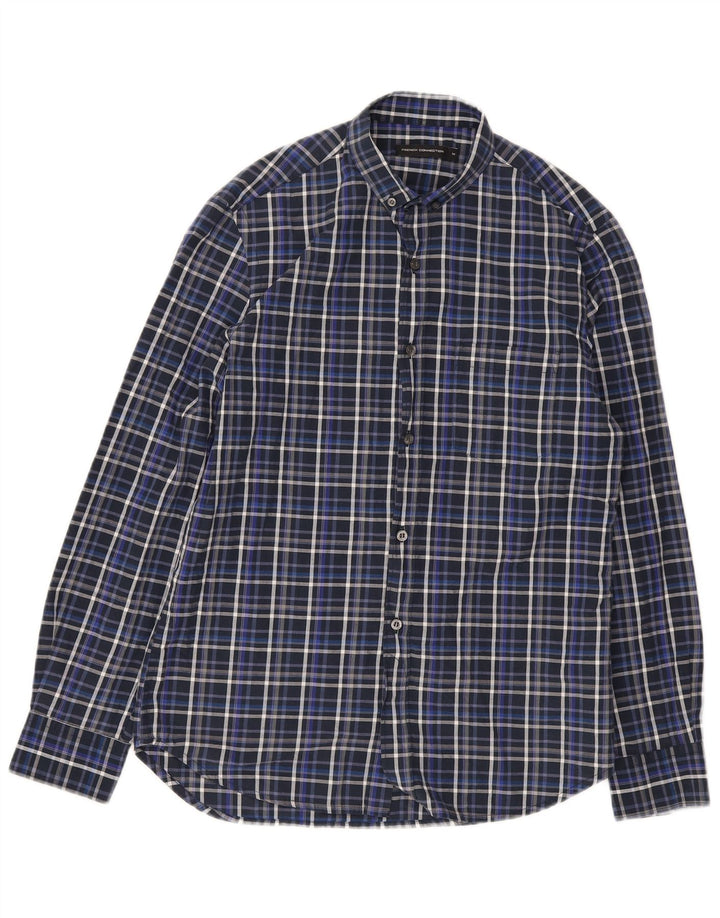 Camicia da uomo French Connection in cotone a quadri blu navy medio
