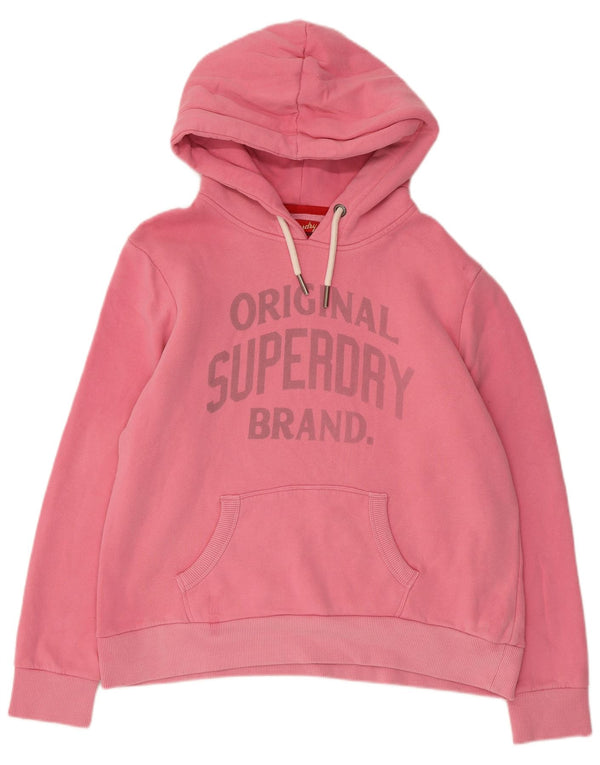 Felpa con cappuccio grafica da donna Superdry UK 16 grande cotone rosa