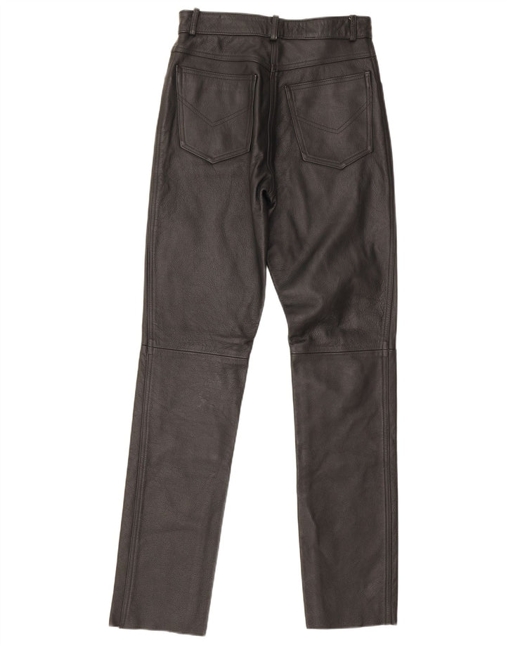 Pantaloni dritti in pelle vintage da donna W26 L32 neri