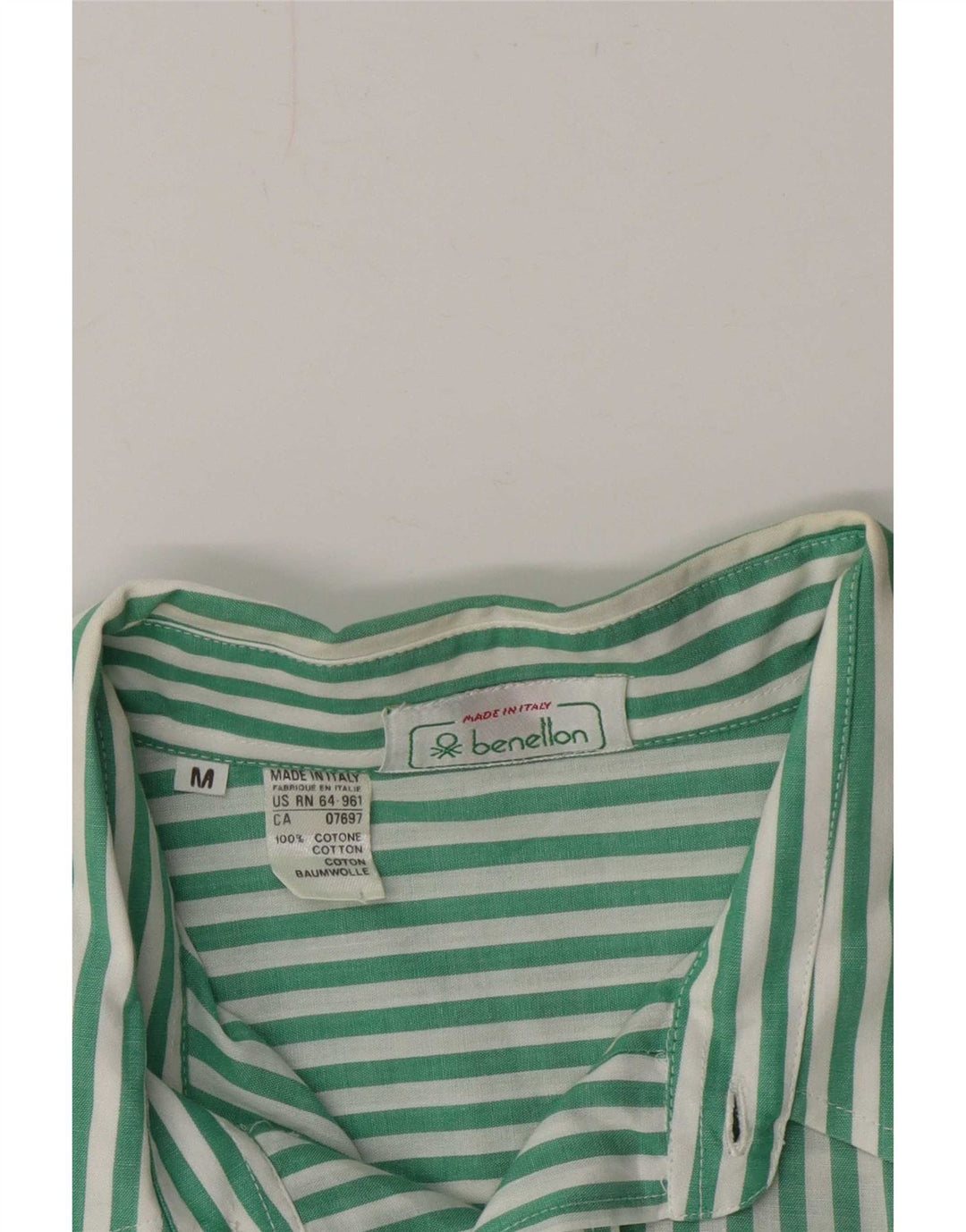 Camicia Benetton Uomo Cotone Gessato Verde Medio