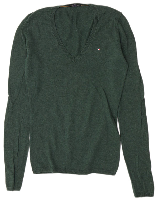 Maglione maglione con scollo a V vestibilità regolare da donna Tommy Hilfiger UK 6 XS Verde