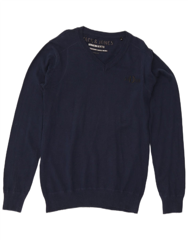 Jack & Jones Maglione da uomo con scollo a V in cotone medio blu navy