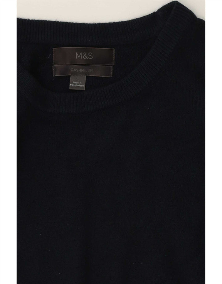 Maglione maglione girocollo da uomo Marks & Spencer grande blu navy in cashmere