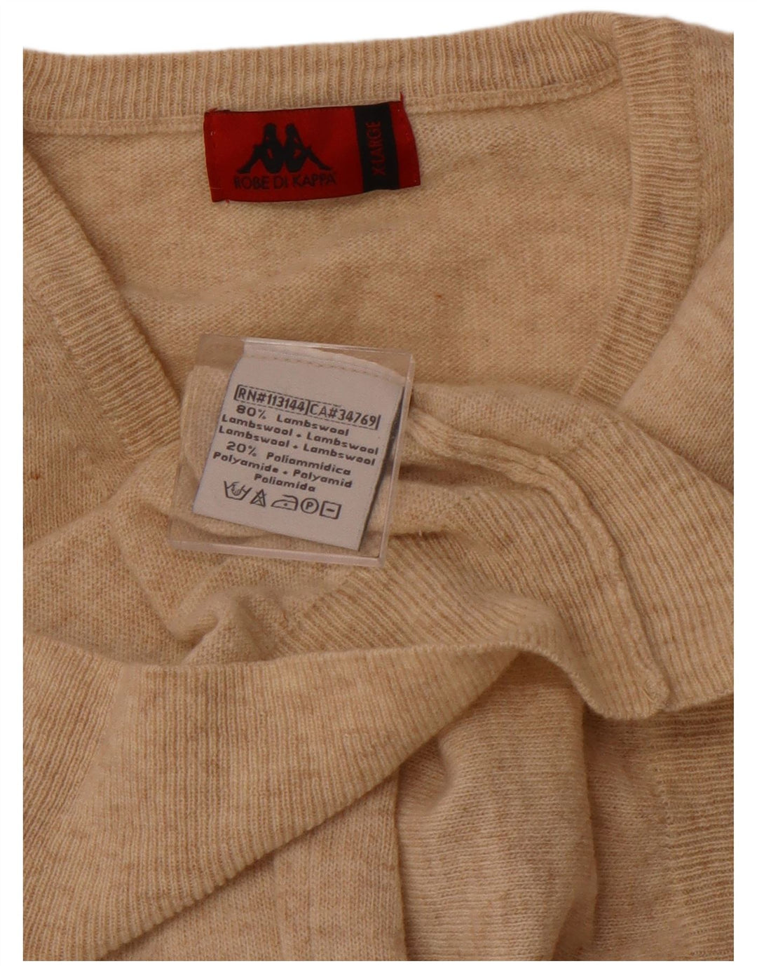 Maglione KAPPA da uomo con scollo a V XL Beige in lana d'agnello