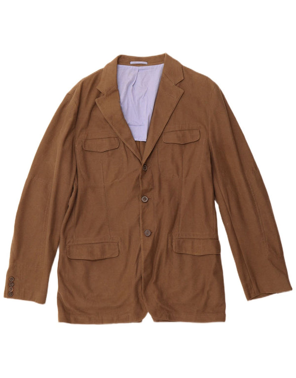 MASSIMO DUTTI Giacca blazer da uomo a 3 bottoni UK 40 grande cotone marrone
