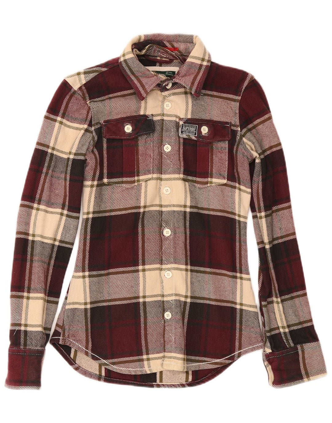 Camicia da uomo in flanella Superdry, piccolo cotone a quadri bordeaux