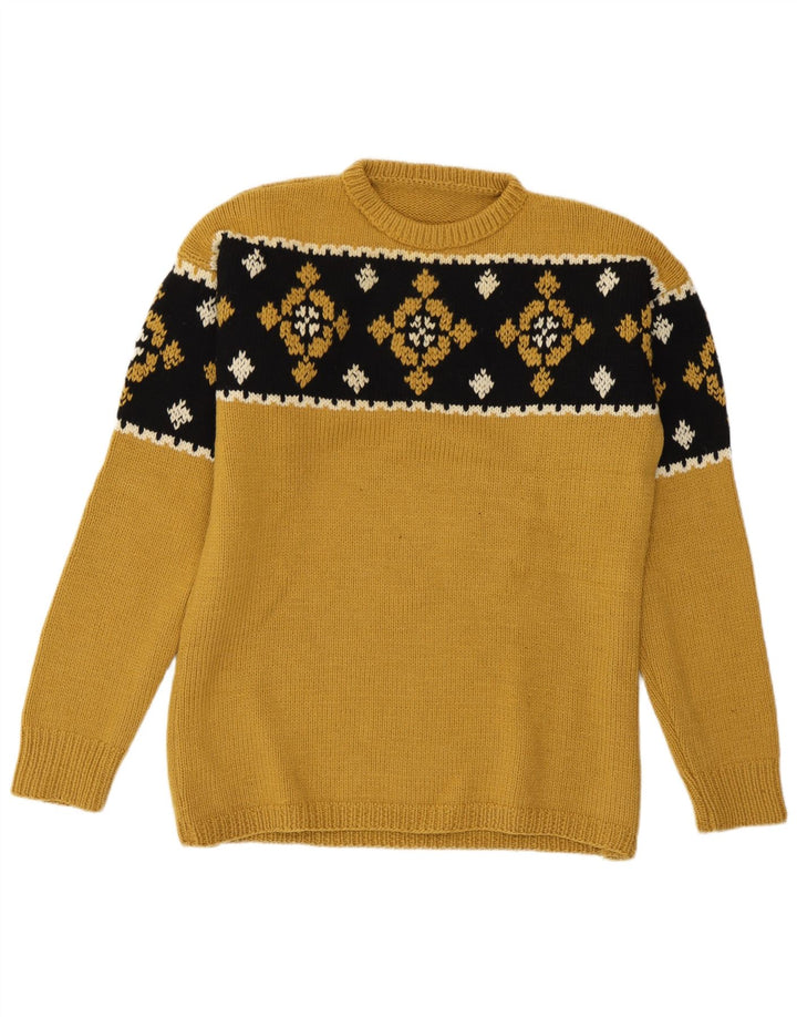 Maglione maglione girocollo vintage da uomo giallo medio Fair Isle