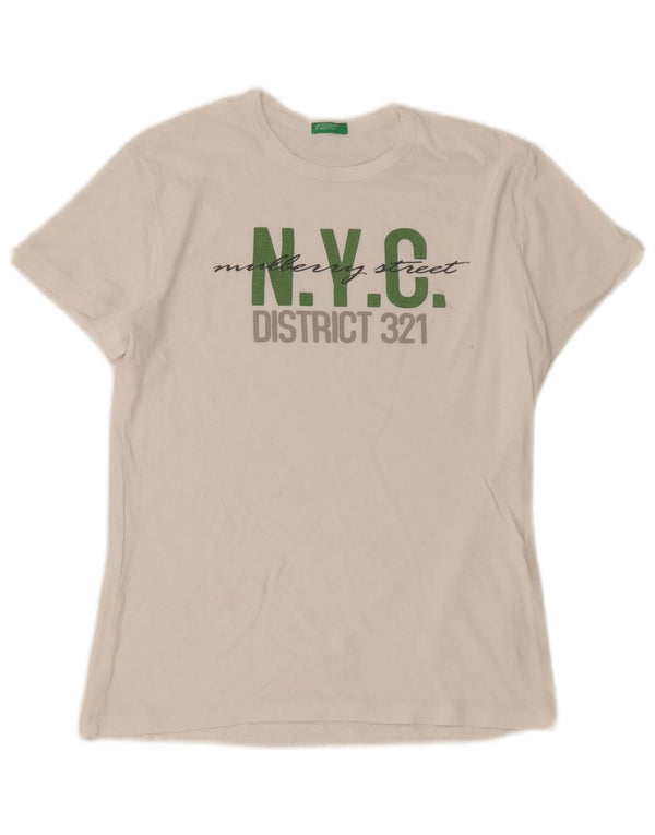 T-shirt grafica per ragazzi Benetton Top 11-12 anni 2XL Cotone bianco