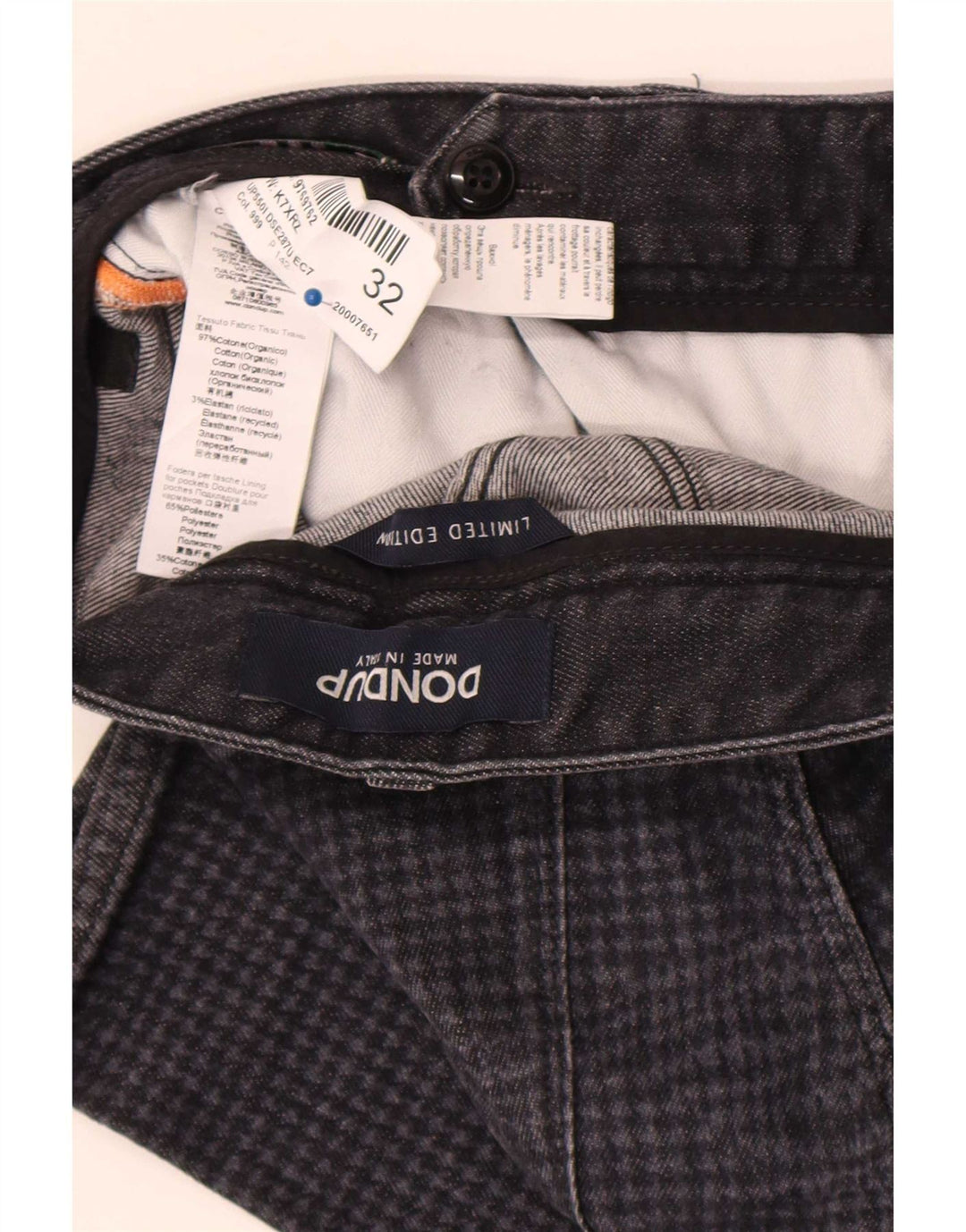 Dondup Jeans Slim Uomo W32 L30 Cotone Pied De Poule Grigio