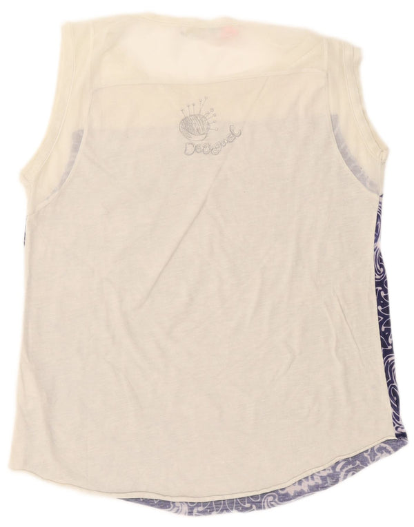 Desigual Womens Graphic Vest Top UK 14 Large White Paisley Poliestere