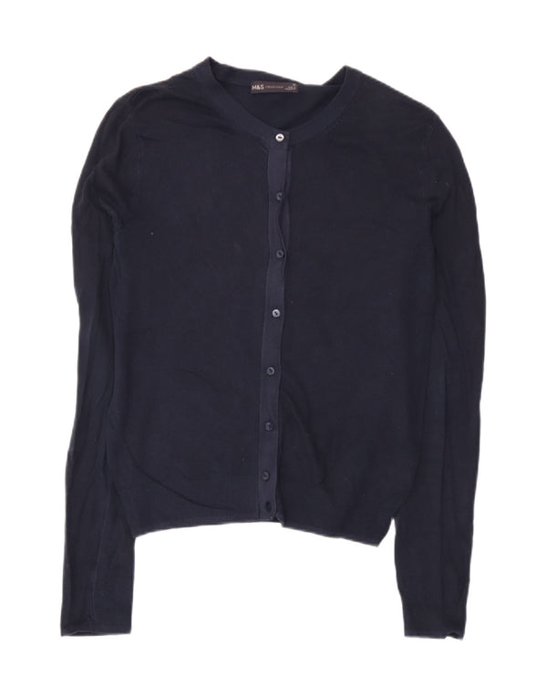 Maglione cardigan da donna Marks & Spencer UK 10 piccolo in viscosa blu navy