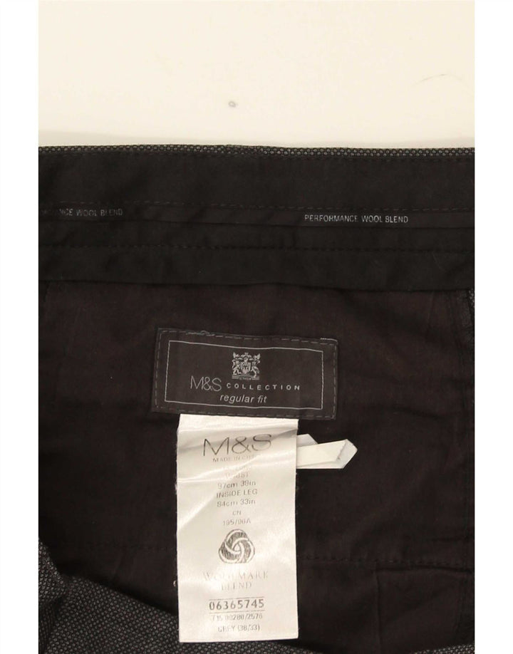 Pantaloni da abito dritti da uomo Marks & Spencer W38 L30 lana grigia
