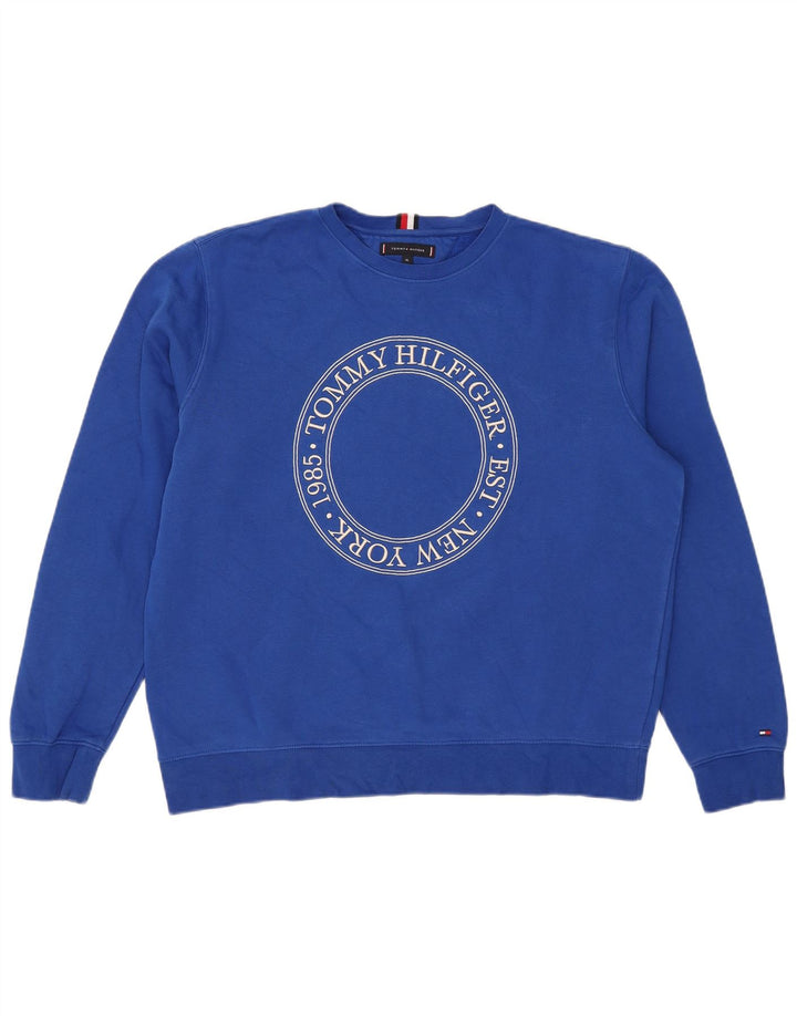 Tommy Hilfiger Uomo Felpa grafica Maglione XL Blu Cotone