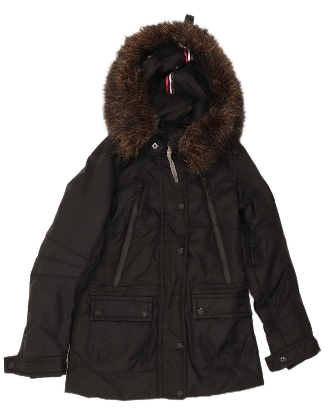 Giacca imbottita con grafica da donna con cappuccio Superdry UK 10 Small Nylon nero
