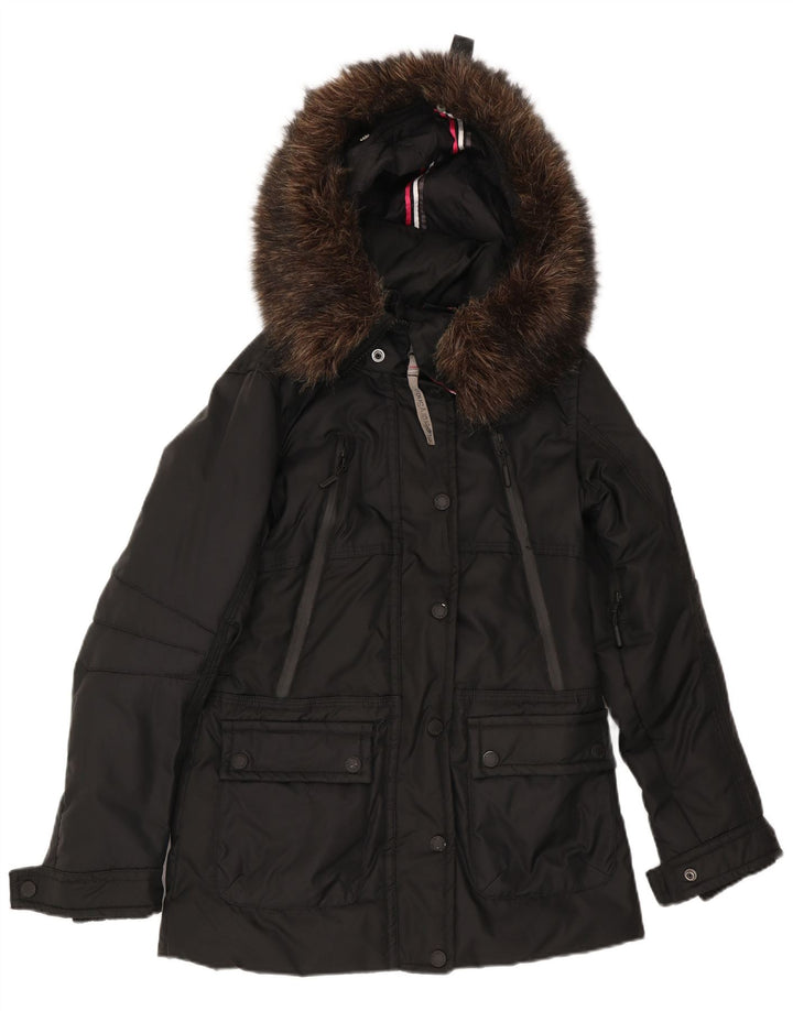 Giacca imbottita con grafica da donna con cappuccio Superdry UK 10 Small Nylon nero