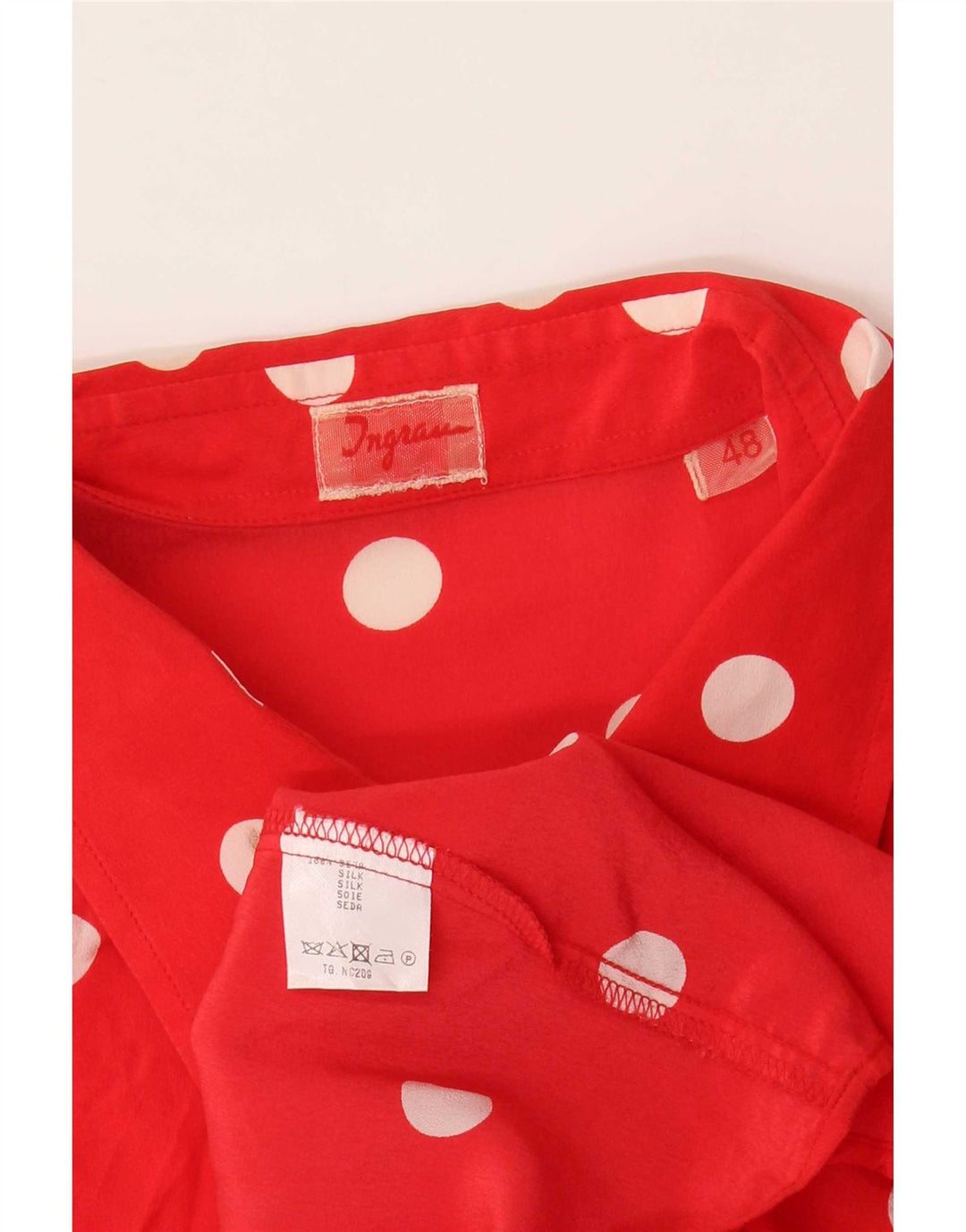 Camicetta camicia vintage da donna IT 48 XL Seta rossa a pois
