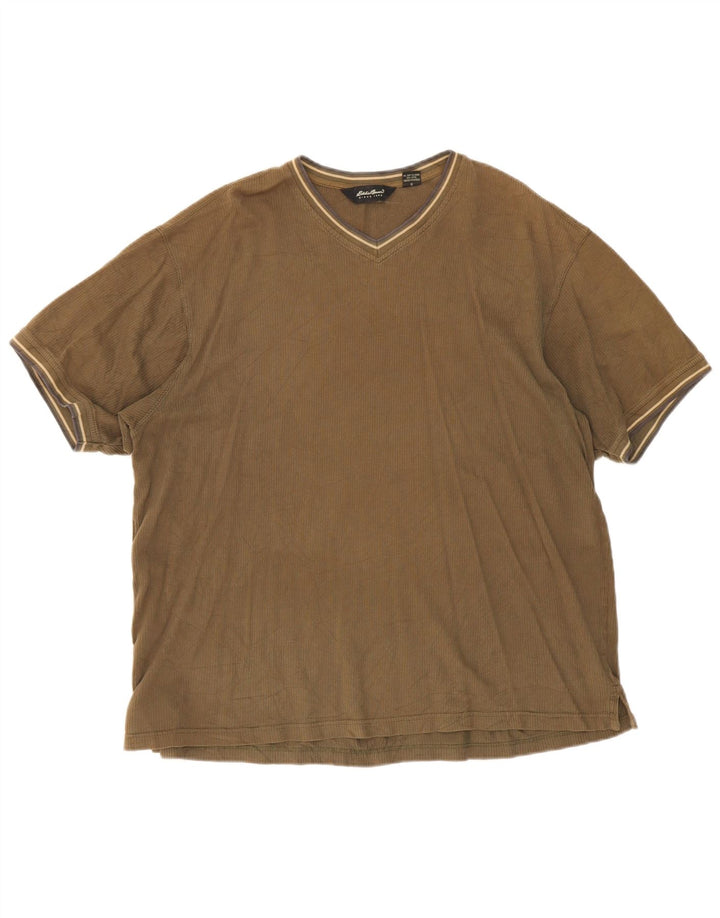 EDDIE BAUER Mens T-Shirt Top Large Khaki Striped Cotton