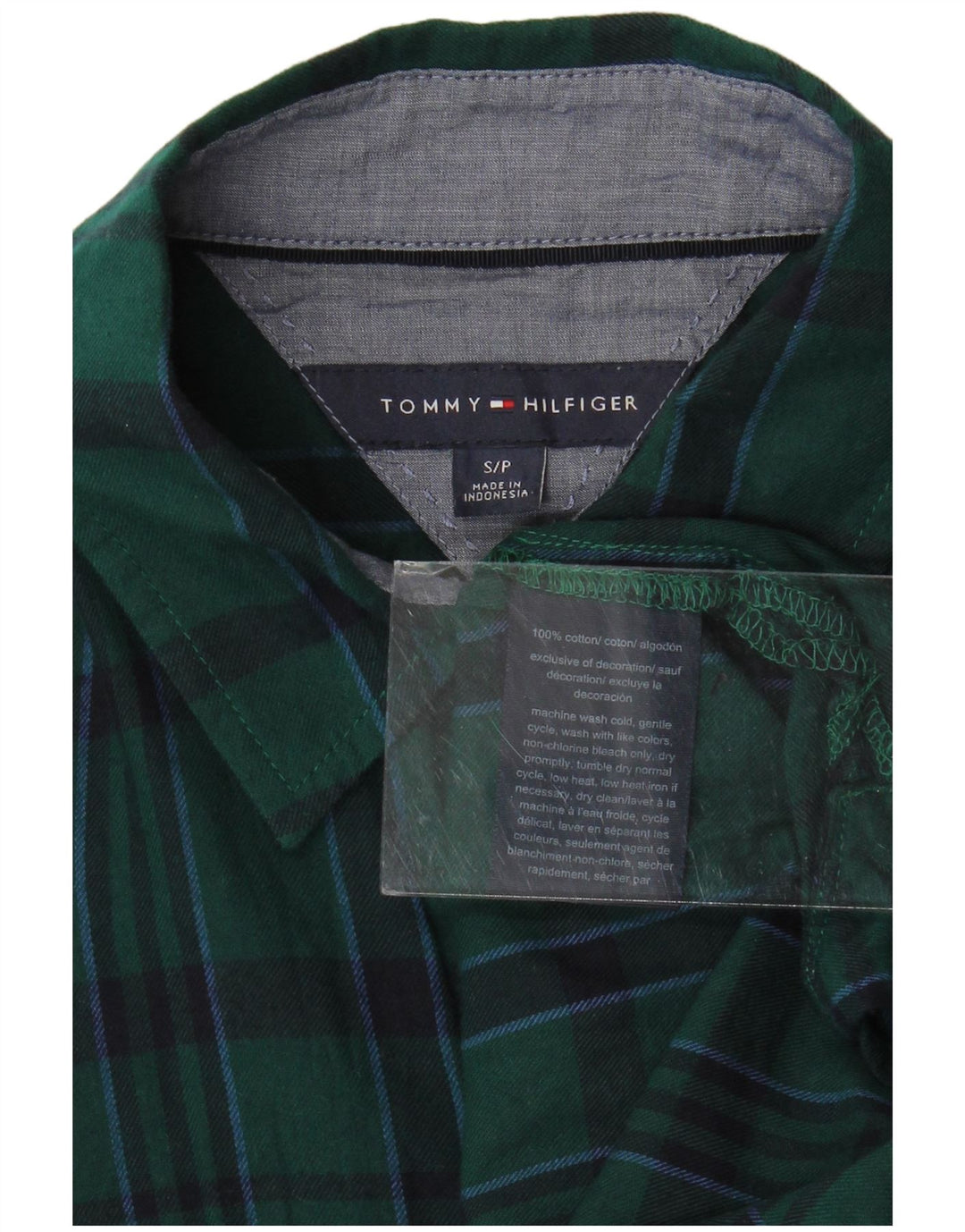 TOMMY HILFIGER Camicia oversize in flanella da donna UK 10 piccolo quadretto verde