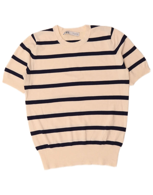 Top Blusa Da Donna Zara UK 14 A Righe Bianche Medie