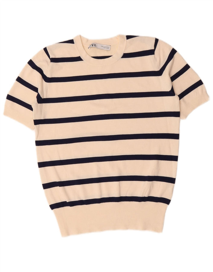Top Blusa Da Donna Zara UK 14 A Righe Bianche Medie