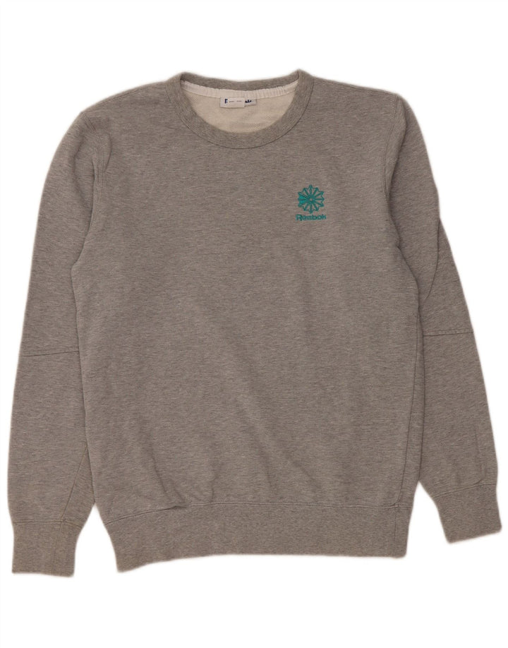 Felpa oversize da donna REEBOK maglione UK 10 piccolo cotone grigio