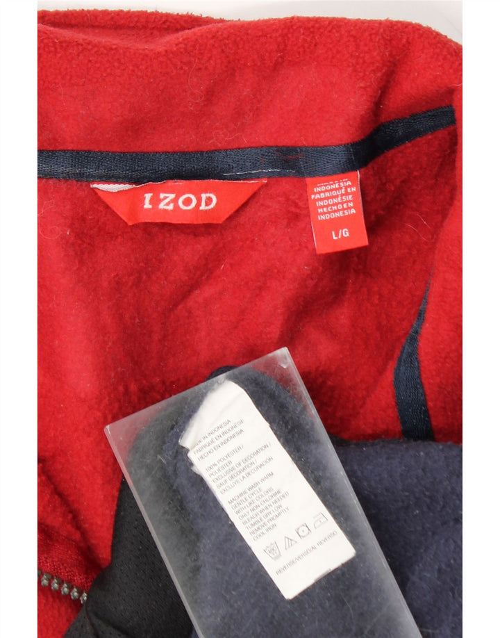 IZOD Mens Zip Neck Fleece Jumper Large Navy Blue Colourblock Polyester