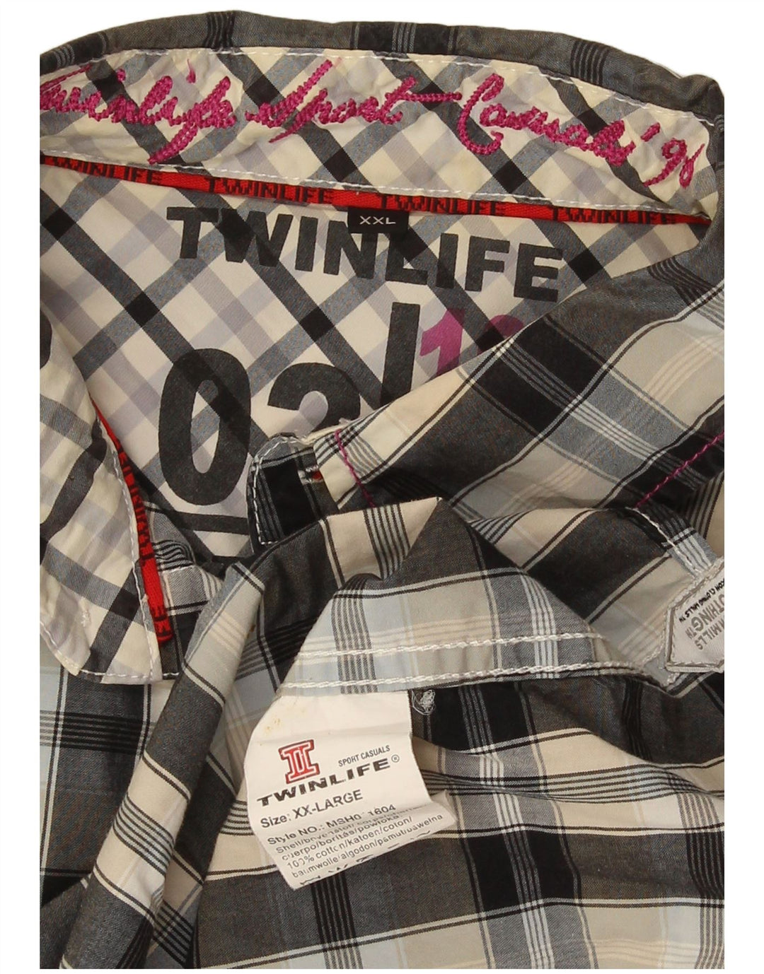 Camicia a maniche corte con grafica vintage da uomo 2XL in cotone a quadri grigio