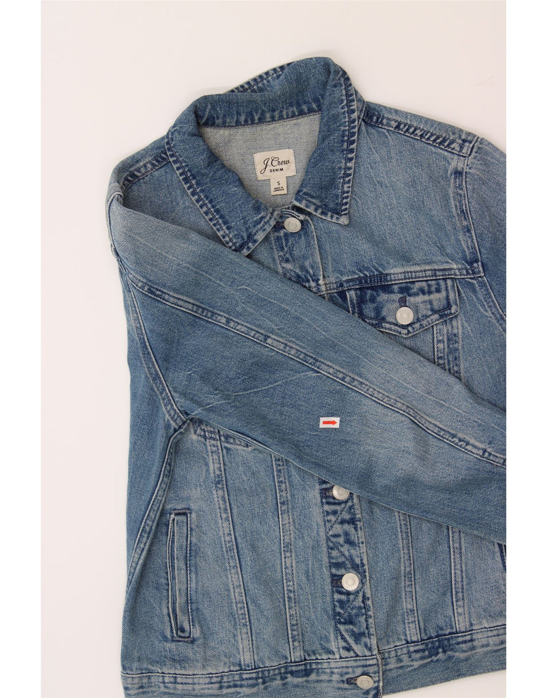 J. CREW Womens Graphic Denim Jacket UK 10 Small Blue Cotton Vintage J. Crew and Second-Hand J. Crew from Messina Hembry 