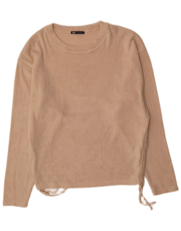 Maglione da donna Zara in velluto con scollo a barchetta UK 16 grande poliestere beige