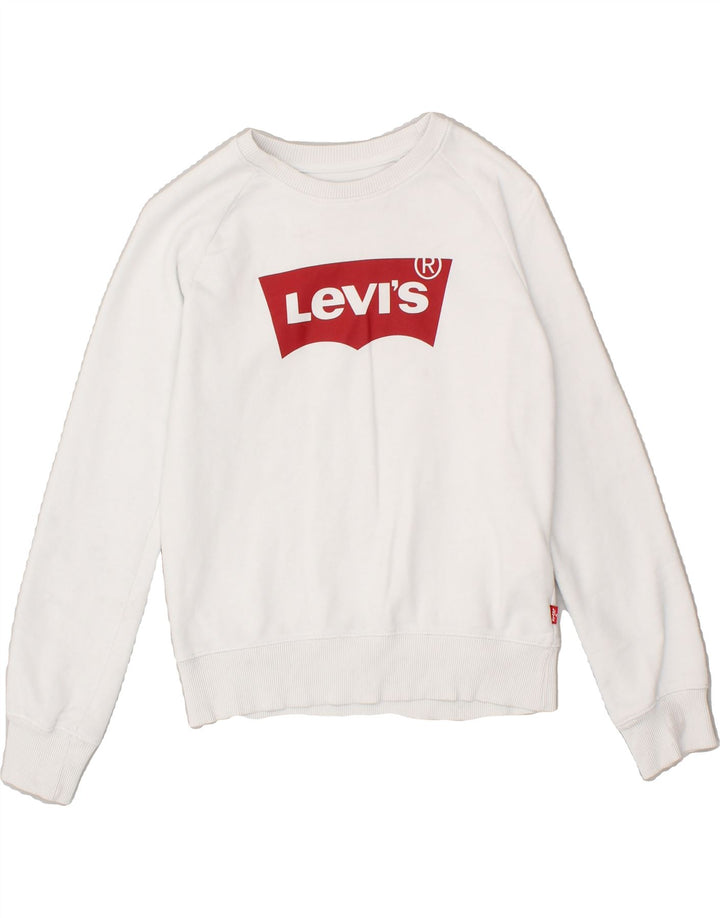 LEVI'S Girls Graphic Sweatshirt Jumper 11-12 Years White Cotton Vintage Levi's and Second-Hand Levi's from Messina Hembry 