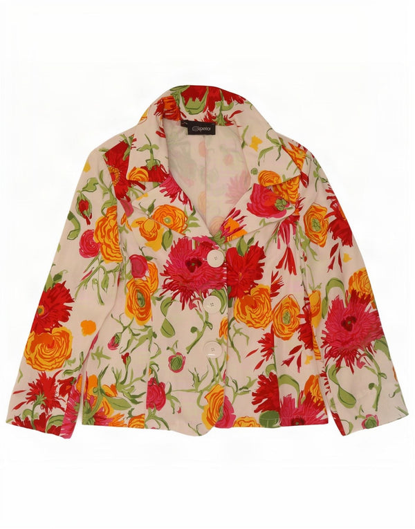Giacca blazer da donna a 3 bottoni e maniche a 3/4 di qualità superiore IT 48 XL bianca floreale