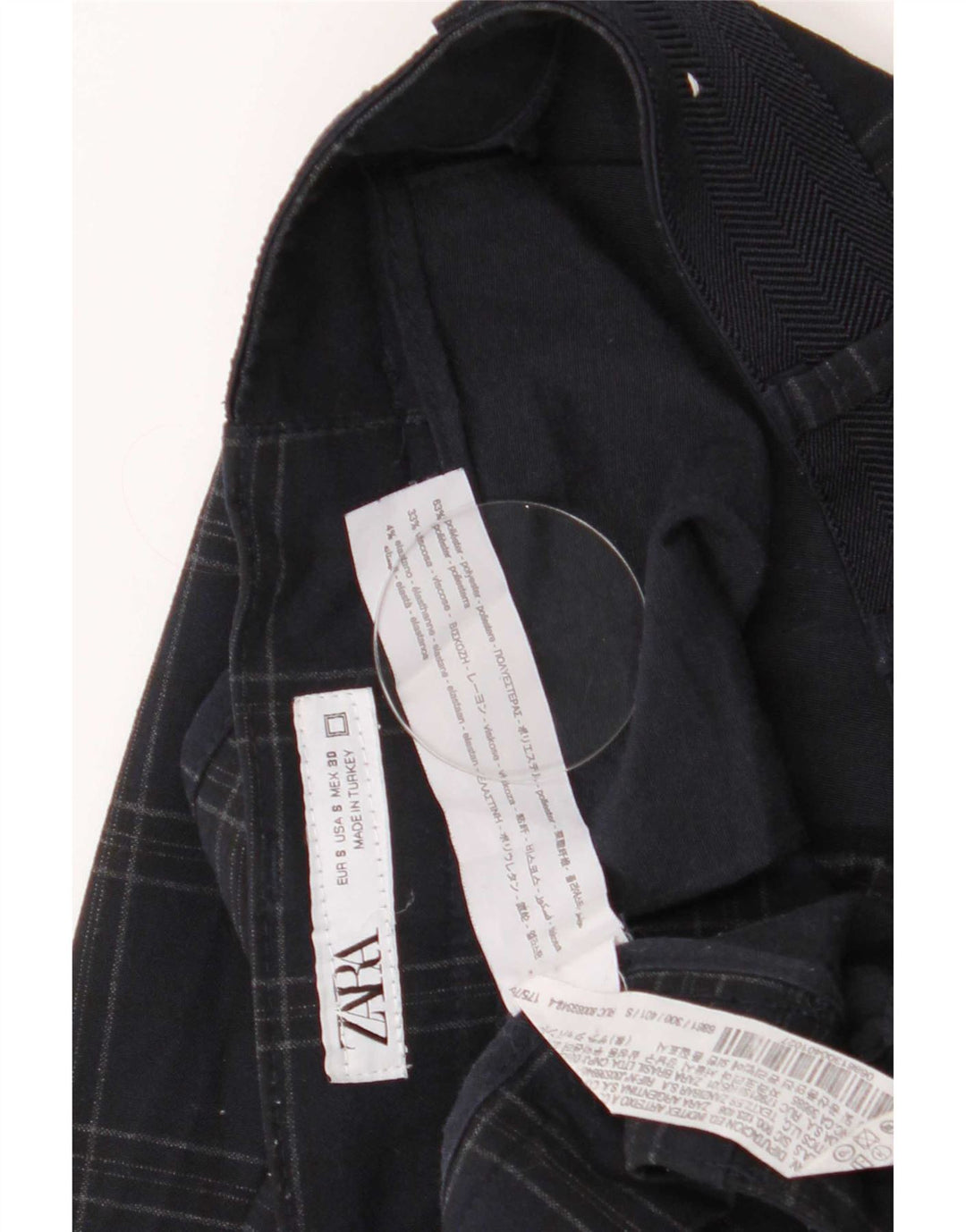 Pantaloni chino slim da uomo Zara piccoli W30 L29 poliestere a quadri blu navy