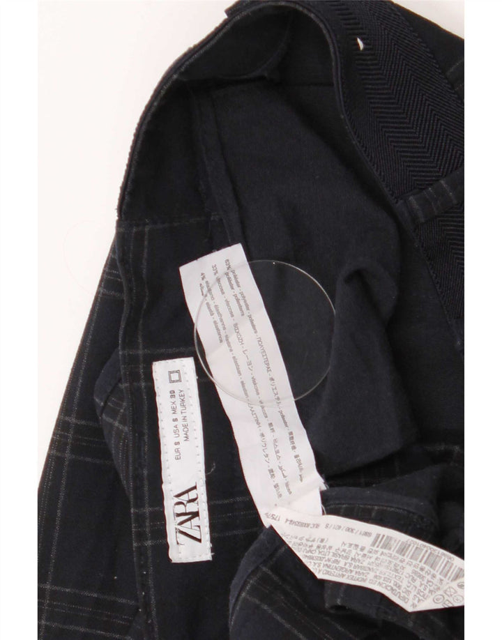 Pantaloni chino slim da uomo Zara piccoli W30 L29 poliestere a quadri blu navy
