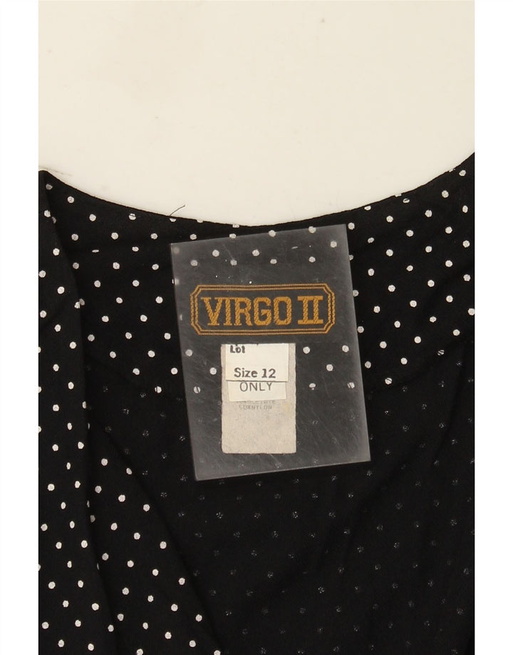 Tuta senza maniche vintage da donna UK 12 acetato medio a pois nero