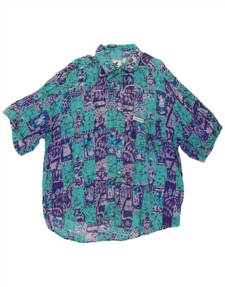 Camicia a maniche corte da uomo VINTAGE XL in cotone patchwork blu