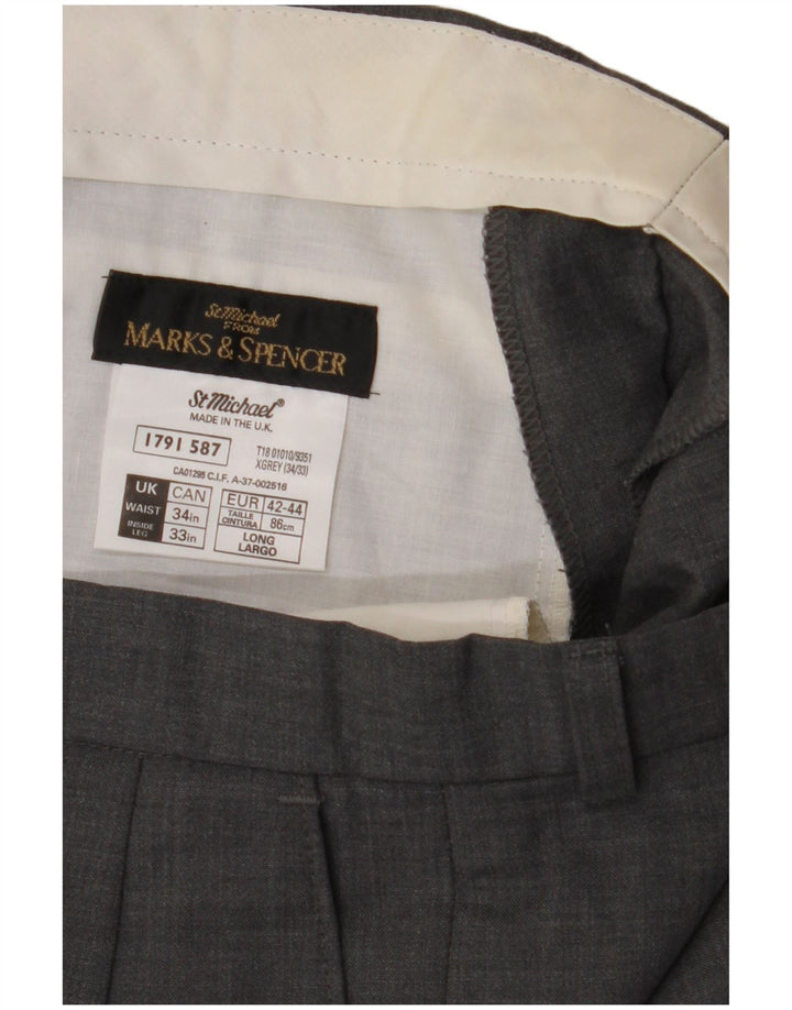 Pantaloni da abito con pegging da uomo Marks & Spencer W34 L33 in lana grigia