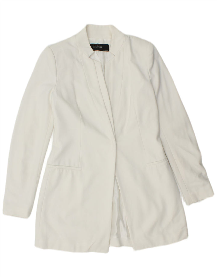 Giacca blazer lunga da donna ZARA UK 12 poliestere bianco medio