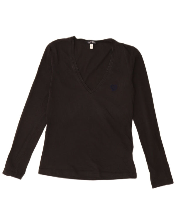 Armani Jeans Top da donna manica lunga EU 38 cotone medio nero