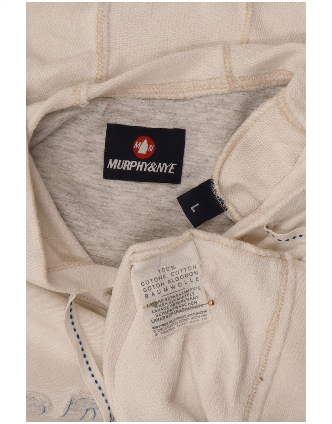 MURPHY & NYE Canottiera grafica da uomo con cappuccio grande in cotone bianco sporco