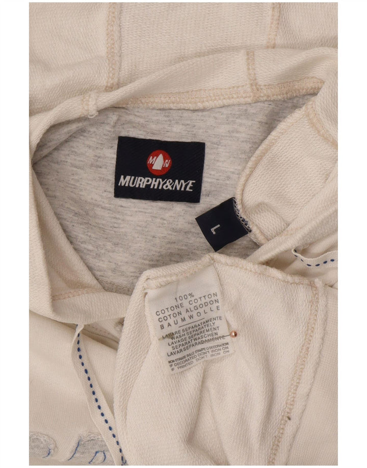 MURPHY & NYE Canottiera grafica da uomo con cappuccio grande in cotone bianco sporco