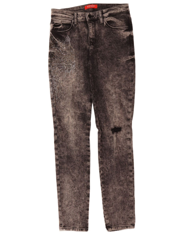Jeans skinny effetto consumato da donna Guess W27 L31 cotone grigio con stampa animalier
