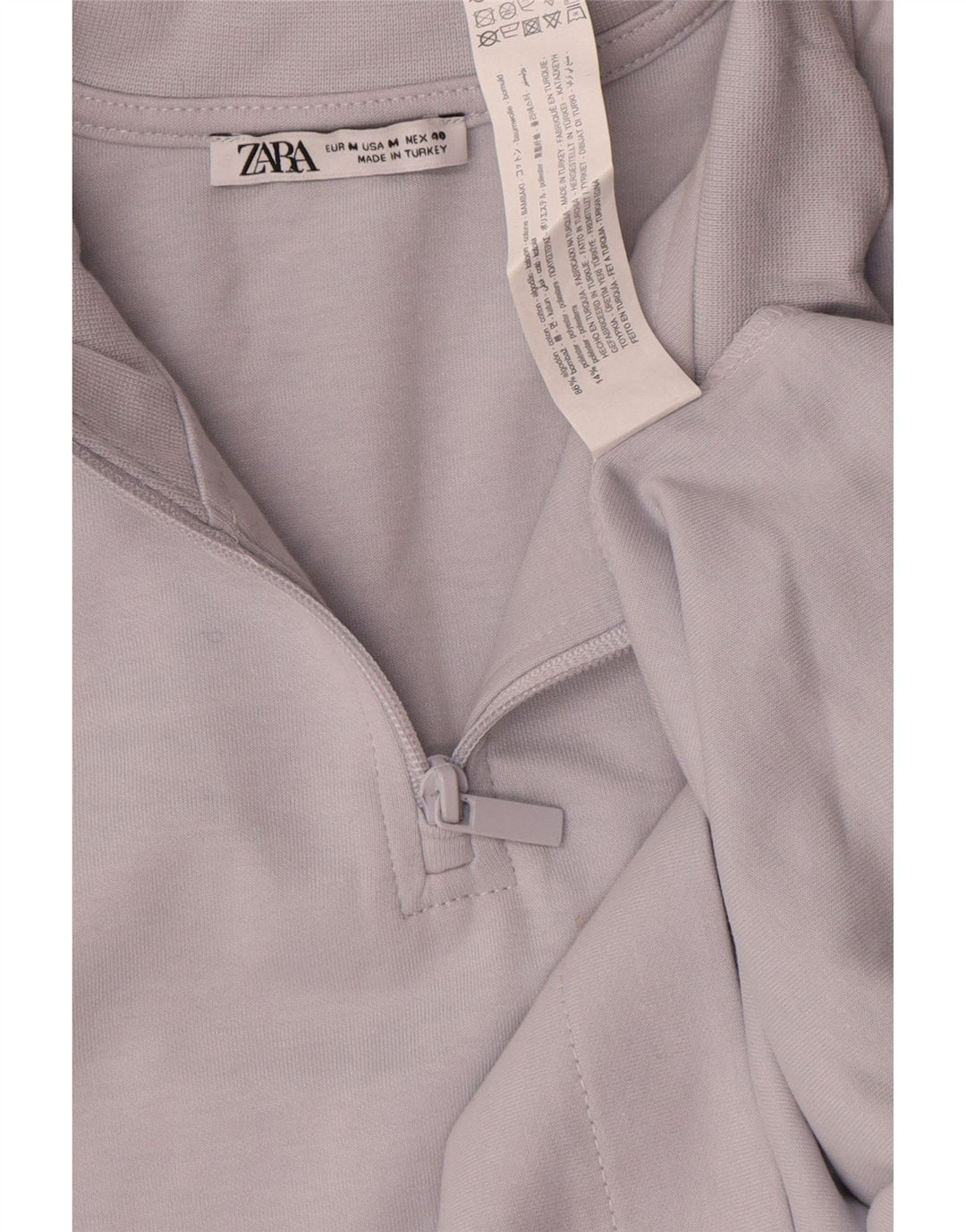 T-shirt Zara da uomo con zip e collo in cotone blu medio