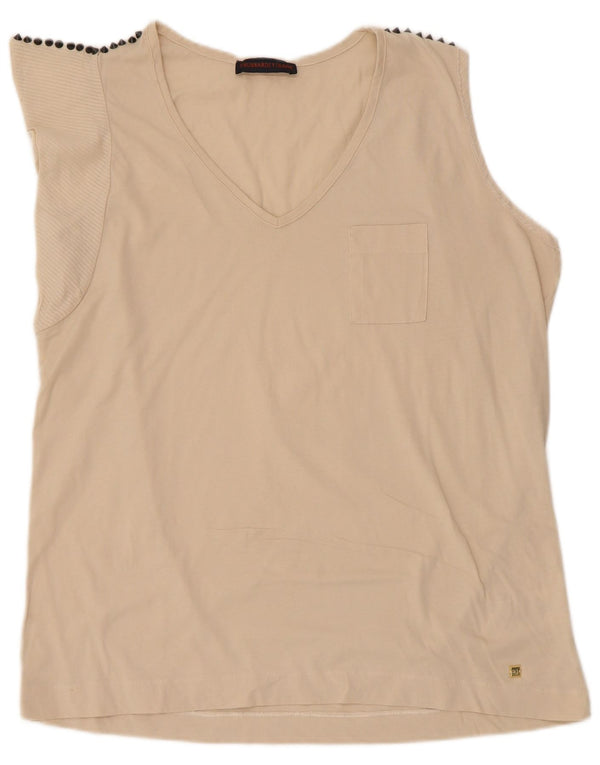 T-Shirt Donna Trussardi Jeans Top UK 18 XL Cotone Beige