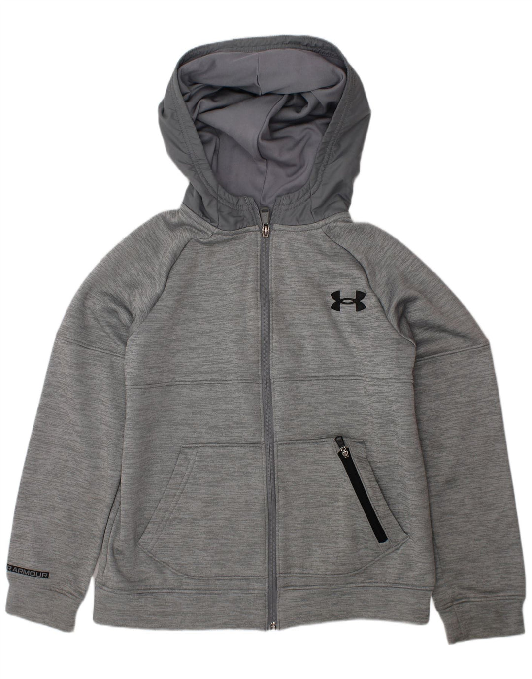UNDER ARMOUR Boys Zip Hoodie Sweater 9-10 Years Medium Grey Flecked