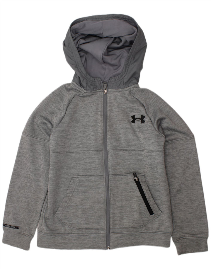 UNDER ARMOUR Boys Zip Hoodie Sweater 9-10 Years Medium Grey Flecked
