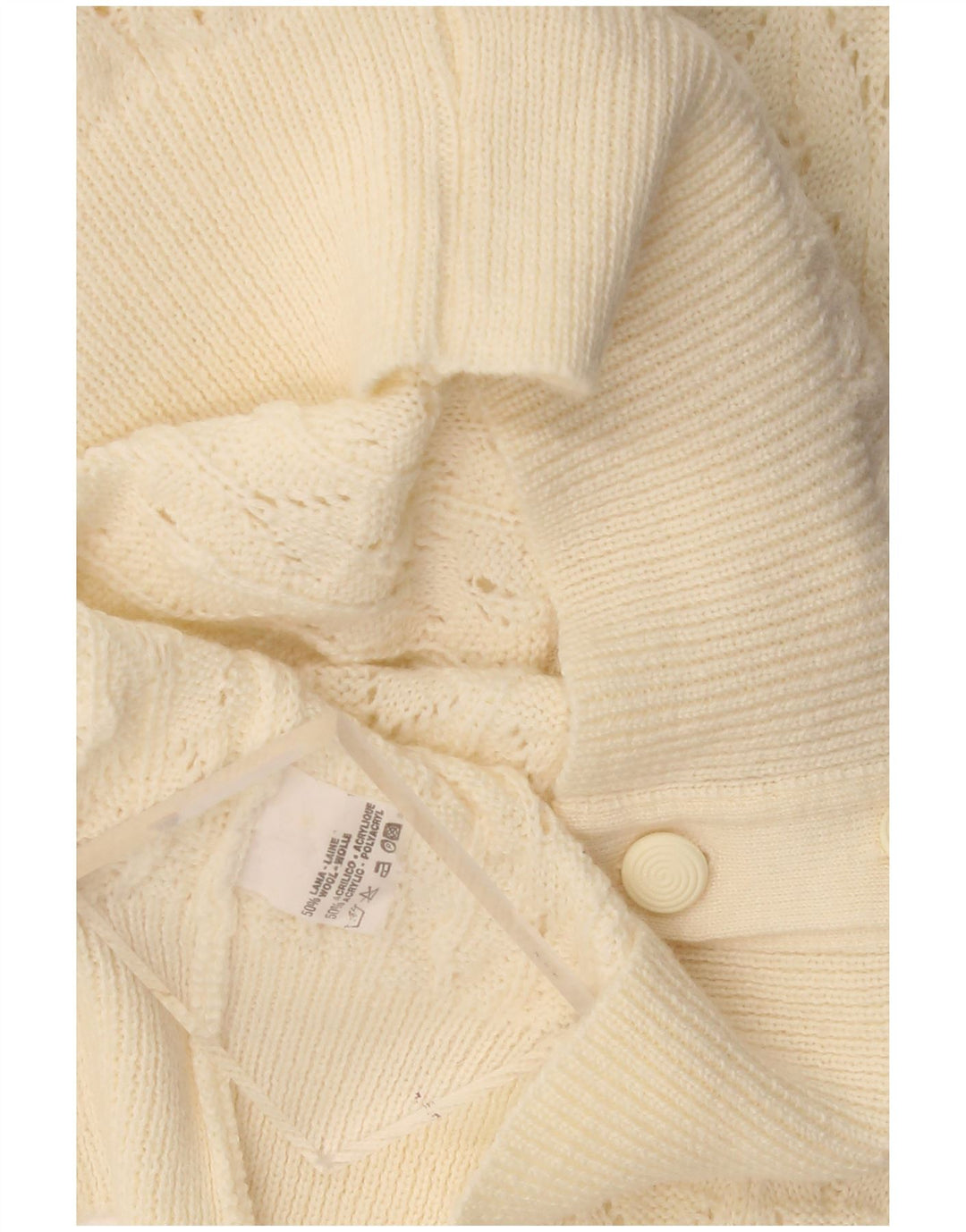 Maglione cardigan da donna vintage UK 16 grande lana beige