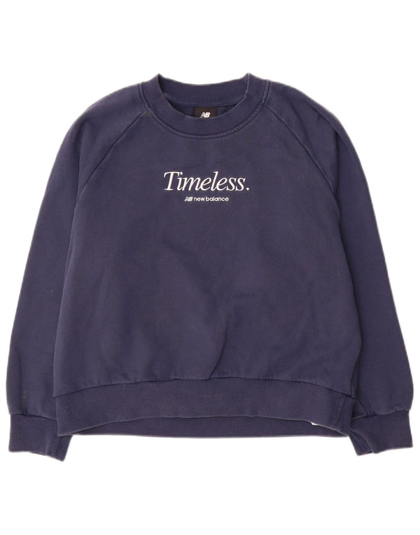 New Balance Womens Graphic Sweatshirt Jumper UK 10 Small Navy Blue Cotton